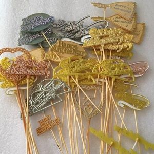 Vintage Florists Floral Arrangement Picks Happy Anniversary Large Lot 35 + New